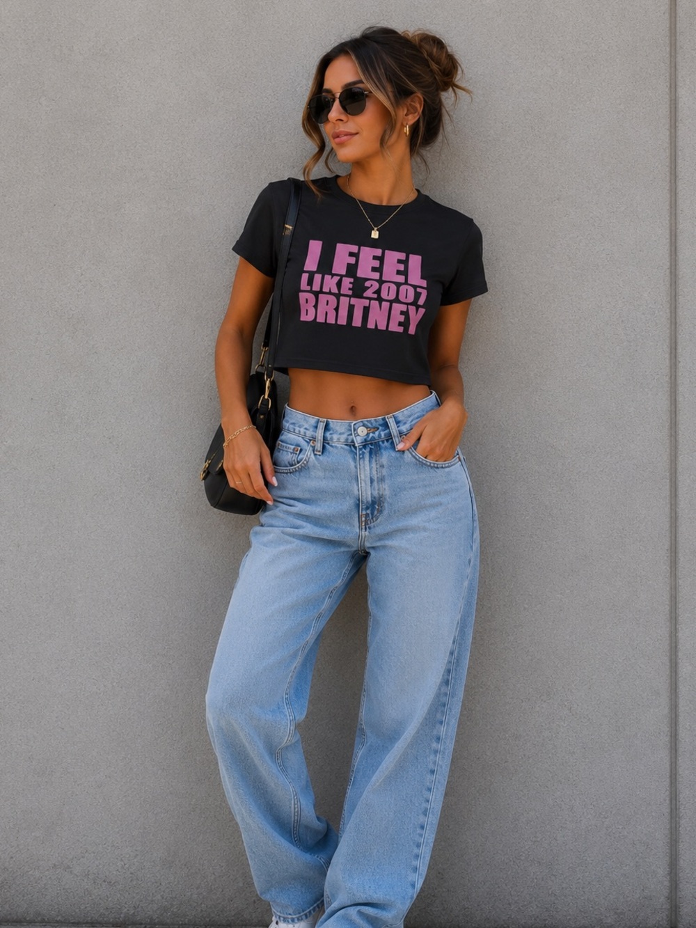 “I Feel Like 2007 Britney” Women’s Black Graphic Crop Top Size Medium NWT